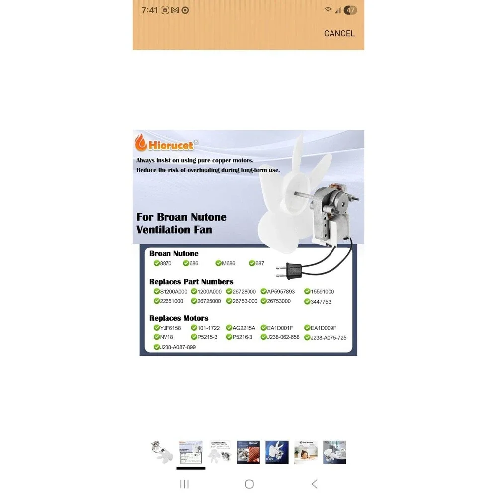 Bathroom Vent Fan Motor Replacement for Broan Nutone 686 687 M686 50CFM